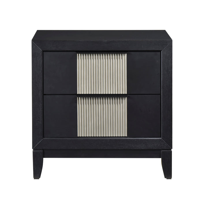 Contemporary 2-Drawer Nightstand Charcoal Gray Finish Solid Wood Bedroom Furniture 1pc Bedside Table Reeded Front Panels