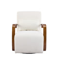 Cream Upholstered 360° Swivel Accent Chair – Mid-Century Modern Design, Solid Wood Curved Arms, Linen Blend Fabric, Beige Color, 31.8 x 26.77 x 34.25 inches