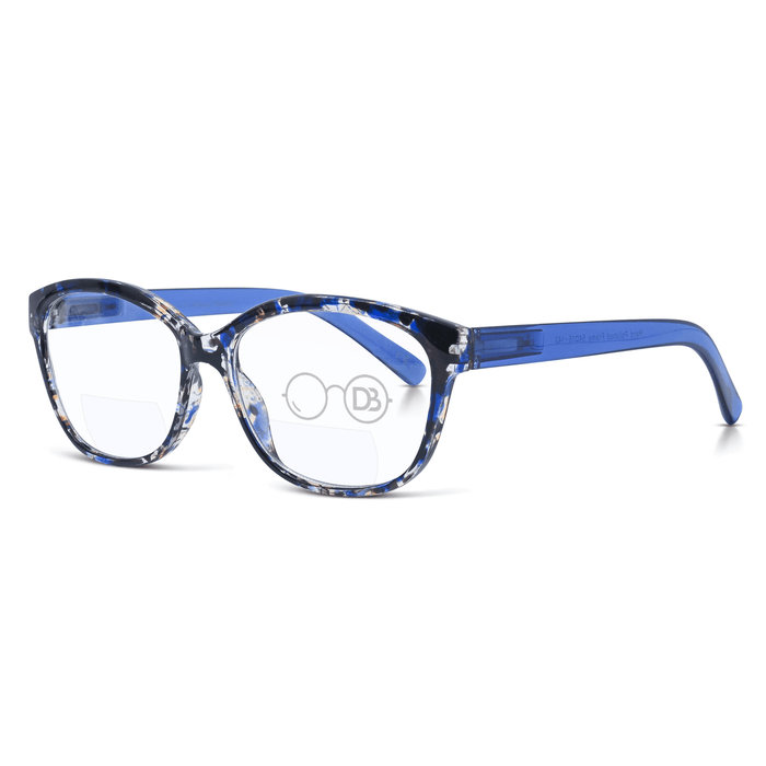 DebSpecs Designer Colorful Bifocal Readers oc536bf Blue Tortoise angled view