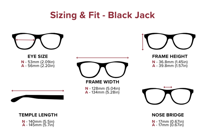 DebSpecs Large-size eyewear fit guide Black Jack