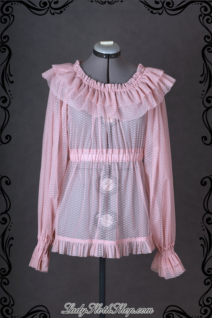 Diamond Mesh Ruffle Blouse