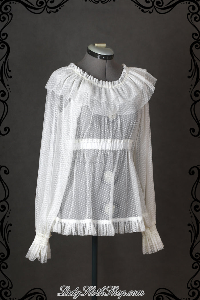 Diamond Mesh Ruffle Blouse