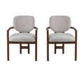 Dining Chairs Set of 2 Upholstered Arm Chairs, Rubber Wood Accent Chairs Beige Fabric Seating, 300 LBS Weight Capacity