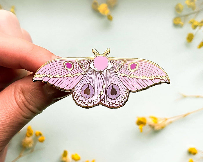 Dognin's Pink Bullseye Moth Enamel Pin