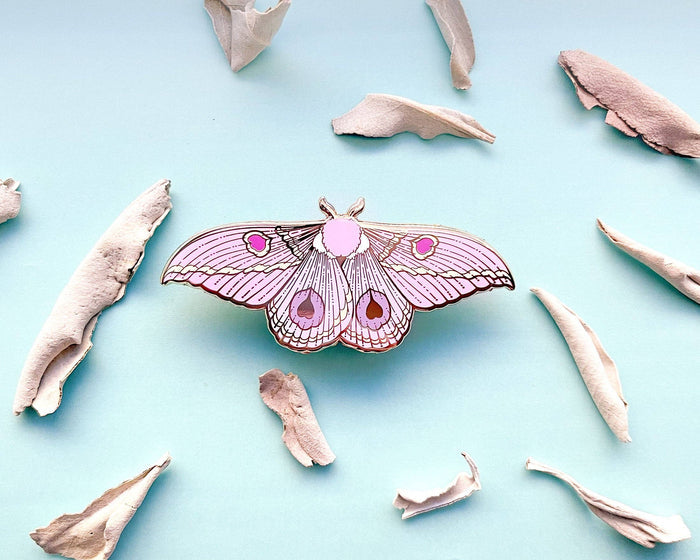 Dognin's Pink Bullseye Moth Enamel Pin