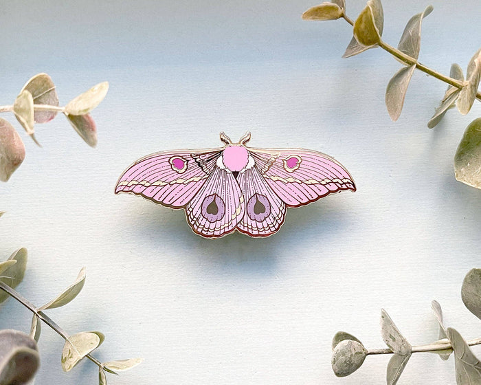 Dognin's Pink Bullseye Moth Enamel Pin