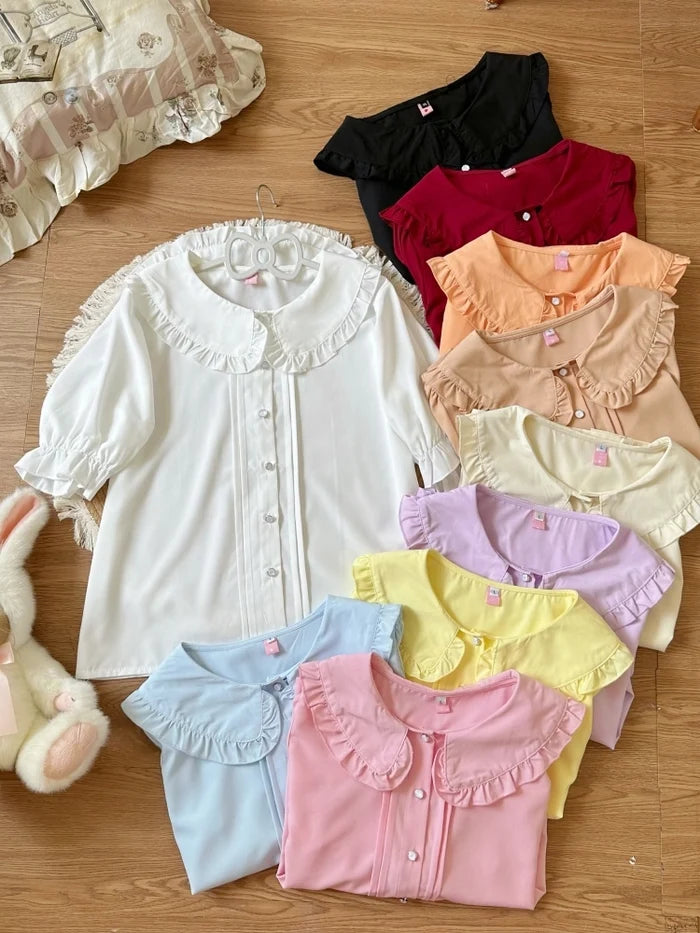 Doll Collar Short Sleeve Blouse