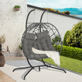 Double Egg Chair with Stand Hanging Indoor Outdoor Wicker Rattan Patio Basket Egg Swing Chair Hammock Egg Chairs with UV Resistant Cushions 600 lbs for Bedroom Balcony Patio