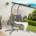Double Egg Chair with Stand Hanging Indoor Outdoor Wicker Rattan Patio Basket Egg Swing Chair Hammock Egg Chairs with UV Resistant Cushions 600 lbs for Bedroom Balcony Patio