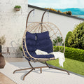 Double Egg Chair with Stand Hanging Indoor Outdoor Wicker Rattan Patio Basket Egg Swing Chair Hammock Egg Chairs with UV Resistant Cushions 600 lbs for Bedroom Balcony Patio