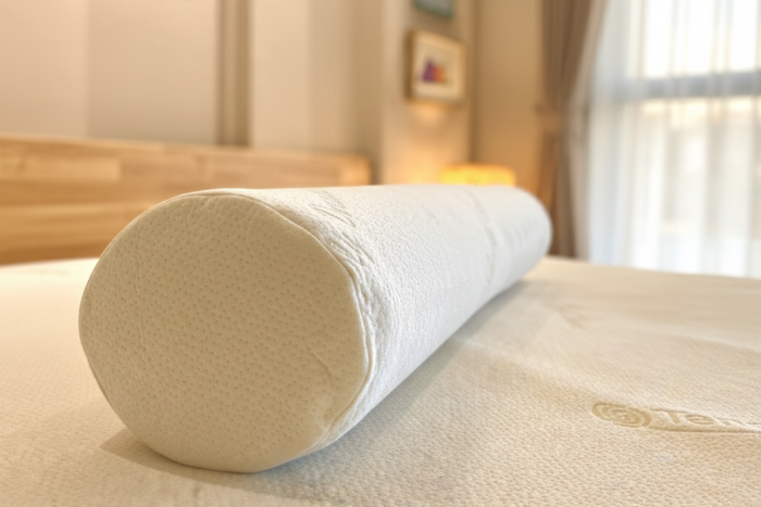 side of a white natural latex bolster pillow