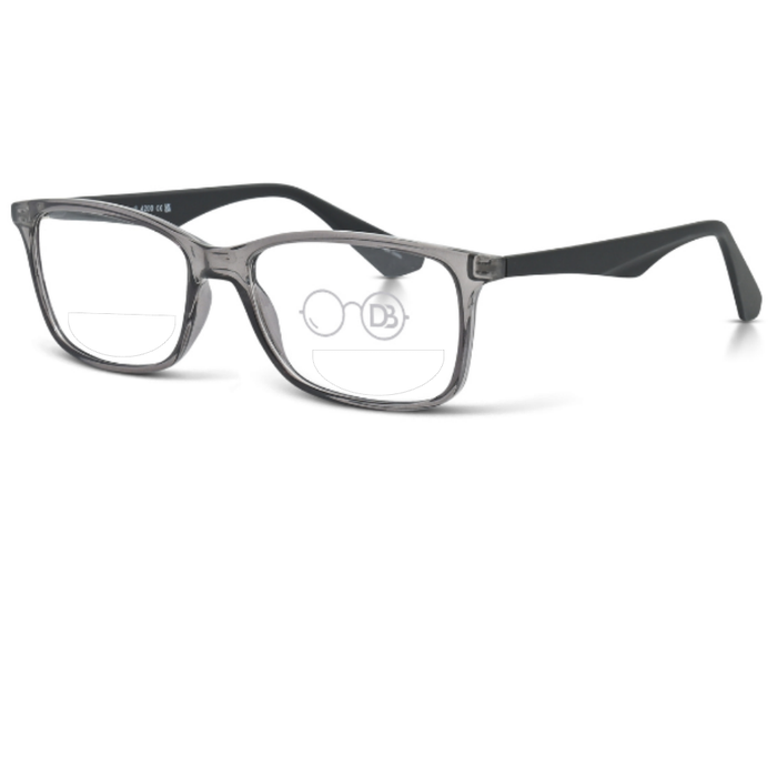 Clear Reading Glasses / Shiny Gray / Matte Black / Top .50 - Bottom 1.50