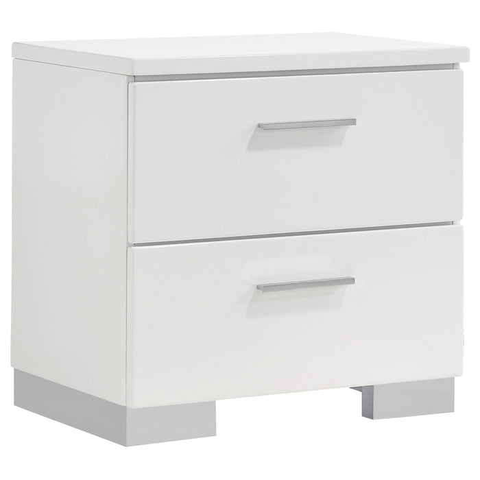 Dulcey White High Gloss 2-Drawer Nightstand: Modern Storage Solution with Sleek Finish, Durable Wood Frame, and Compact Design