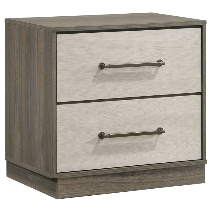 Edmondson Grey Oak 2-Drawer Nightstand with Almond Drawer Fronts, Wood Finish, Modern Minimalist Design