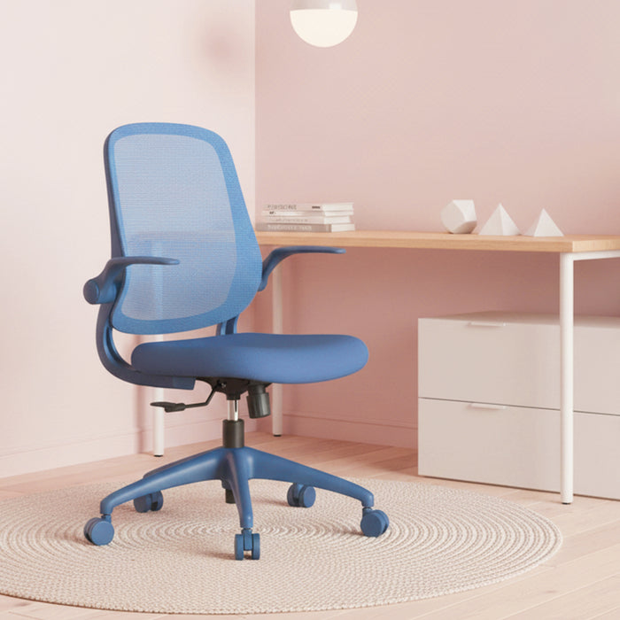 Ergonomic Color Office Chair 500lb (About 226.8kg), Home Office, Mesh Back, Integrated Molded Foam, Comfortable Sitting, Flipping Armrest, Fireproof, Rotating, Lifting Multifunctional Chair (Blue)