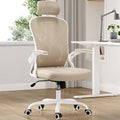 Ergonomic Office Chair, Home Office Desk Chair with Headrest, High Back Computer Chair with Armrests and Adjustable Lumbar Support for Home Office Study Room,White & Khaki