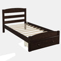 Espresso Platform Twin Bed Frame with Storage Drawer and Wood Slat Support, No Box Spring Needed