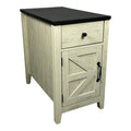 Farmhouse End Table Bedside Table with Charging Station,Night Stand with Barn Door and Drawer, Storage for Bedroom Living Room ,Bedside Table,  White+Black color