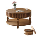 Farmhouse Fluted Coffee Table with Storage and Flip-Top Lids, Rustic Brown Center Table for Living Room with Spacious Hidden Storage, Sturdy Durable Solid Wood Legs
