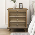 Farmhouse Nightstands with 4 Drawer,Wood Storage End Table with Hidden Pull-Out Shelf, Large Side Table with 4 Solid Wood Feet and Metal Handle,Easy Assembly,Light Brown