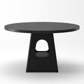 Farmhouse Round Dining Table for 4-6 People, 47 Inch Wooden Top with Storage Base in Black, MDF and Metal Construction