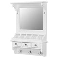 Floating Makeup Vanity with Big Mirror, Wall-Mounted Storage Vanity with Drawers, Pockets & Hooks, Space-Saving Decorative Home Organizer, White, Engineered Wood, 23.8 x 6.1 x 31.8 inches