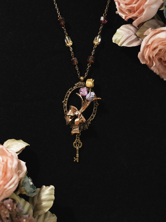 Flower Garden Knot Tulip Frame Long Necklace