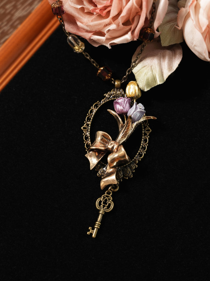 Flower Garden Knot Tulip Frame Long Necklace