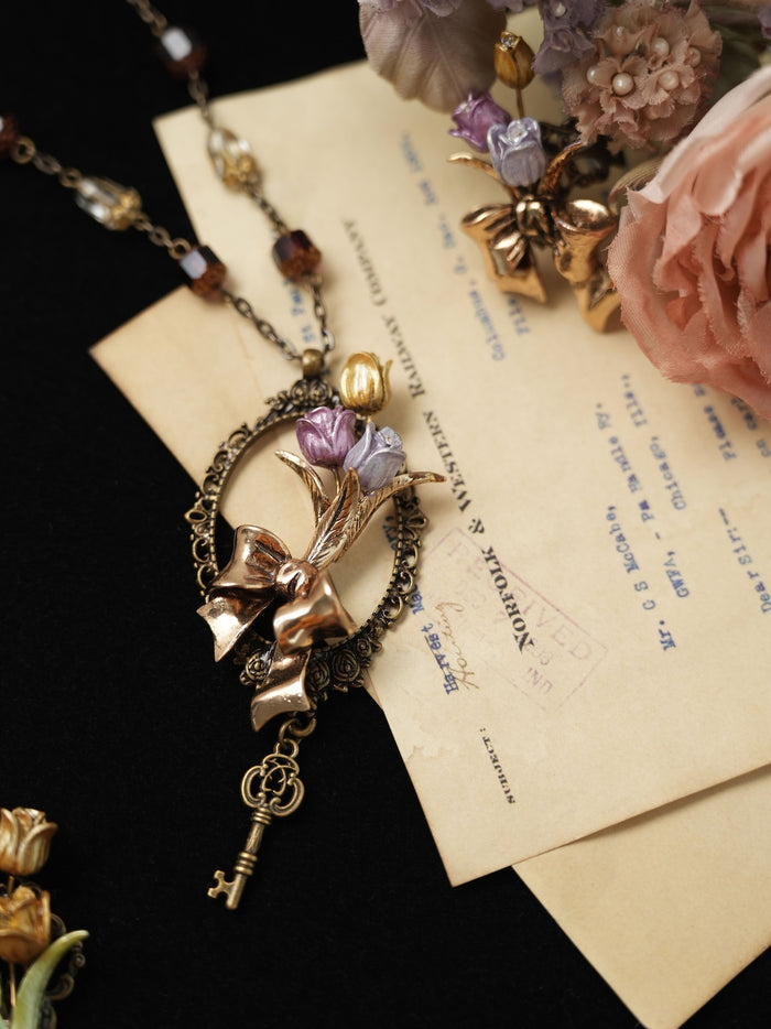 Flower Garden Knot Tulip Frame Long Necklace