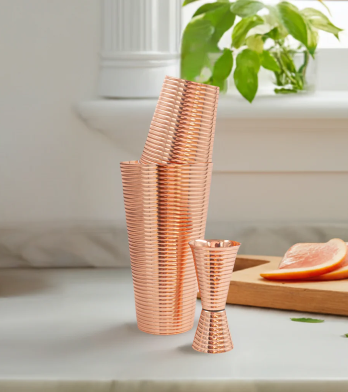 Fluted Copper 3 Piece Cocktail Shaker Set