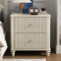 Fluted Nightstand, 21.65' Wide Side Table with 3 Drawers, Mid Century Modern Wood NightStand with Metal Handle, Wooden Bedside End Table for Bedroom, Living Room, Closet, Beige