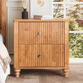 Fluted Nightstand, 21.65' Wide Side Table with 3 Drawers, Mid Century Modern Wood NightStand with Metal Handle, Wooden Bedside End Table for Bedroom, Living Room, Closet, Natural