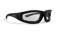 Foam sunglasses with transparent mirror lens and black frame by Epoch Eyewear