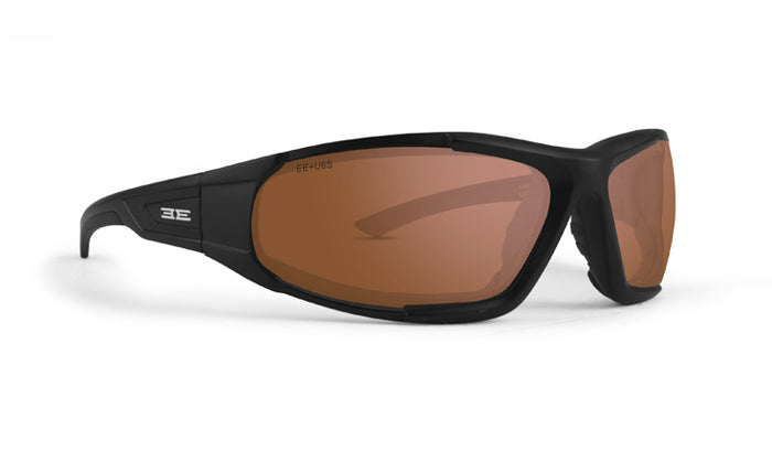 Foam 2 sunglasses with brown mirror lens and black frame by Epoch Eyewear