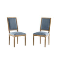 French Country Dining Chairs Set of 2 - Elegant Cane Backrest & Upholstered Seats in Slate Blue with Fluted Legs and Weathered Finish