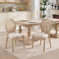 French Country Dining Chairs Set of 2, Upholstered  Chairs with Nature Rattan Round Back, Wire drawing and carving techniques ,Disassemblable and Stackable,  for Living Room, Kitchen , Restaurant Use