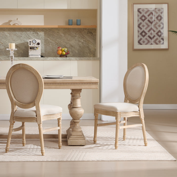 French Country Dining Chairs Set of 2, Upholstered  Chairs with  Round Back, Wire drawing and carving techniques ,Disassemblable and Stackable,  for Living Room, Kitchen , Restaurant Use, Beige