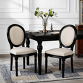 French Country Dining Chairs Set of 2, Upholstered  Chairs with Sponge Round Back, for Living Room, Kitchen , Restaurant Use,Black S0lid Wood  Frame, Beige Fabric