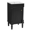 French Style Bathroom Cabinet with Ceramic Sink, Adjustable Shelf, Soft-Closing Hinges, Black Finish, MDF and Solid Wood Construction, 18''