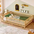 Full Size Bed Floor Bed with Safety Guardrails and Door for Kids, Natural(Old SKU:  W1580P154627)