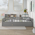 Full size  Floor bed, integral construction with super high security barrier, door, children's floor bed frame, Montessori wooden children's floor bed,  Grey(Patented model)