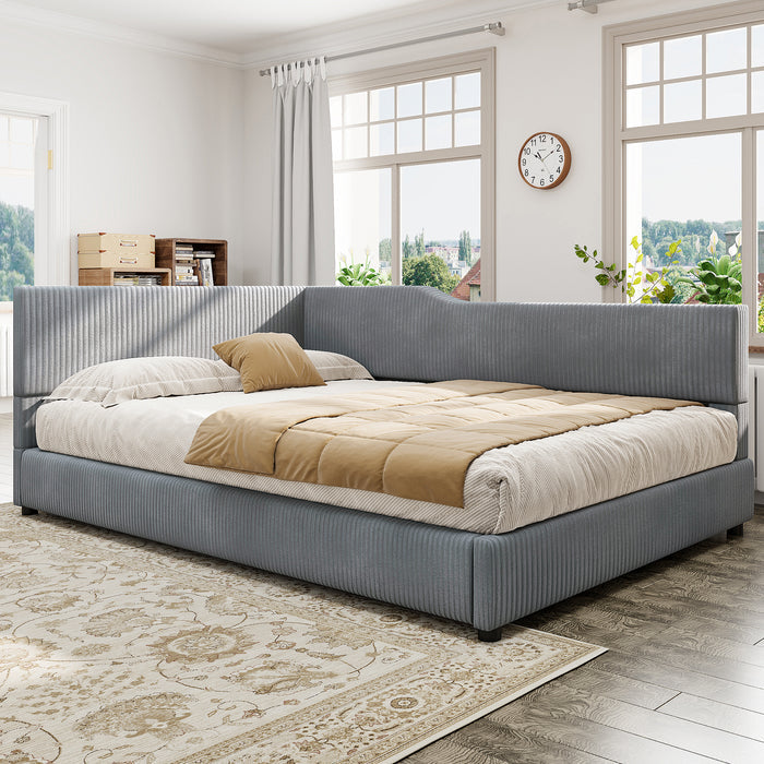 Full Size L-Shaped Corduroy Daybed Upholstered Daybed, Gray(OLD SKU: SF000189AAE)