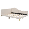 Full Size Upholstered Daybed with Headboard and Armrest, Support Legs, Beige