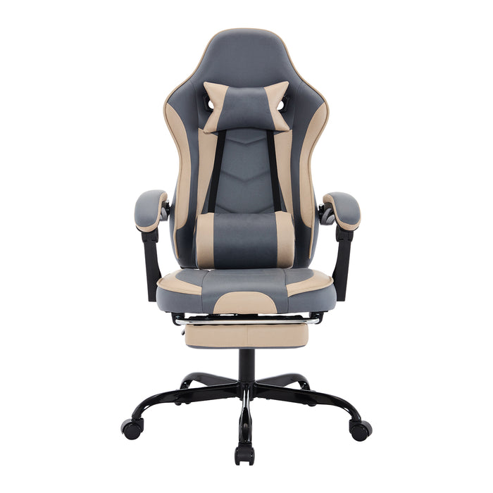 Gaming Chair, Ergonomic Computer Chair with Footrest and Massage Lumbar Support, Height Adjustable Swivel Video Game Chair for Adults, 300lb Max, Blue Beige