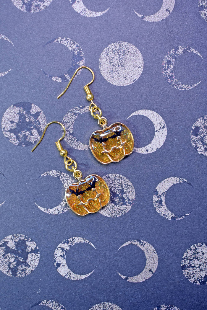 Glittery Vampire Pumpkin Earrings - Lolita Collective