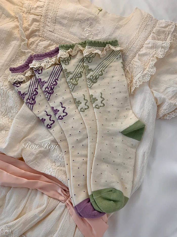 Grapevine Ribbon Cotton Socks