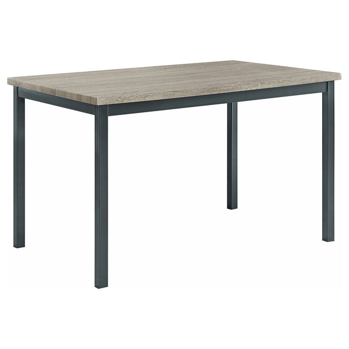 Grey and Black Rectangle Dining Table with Weathered-Grey MDF Top and Metal Legs, 48-Inch Long