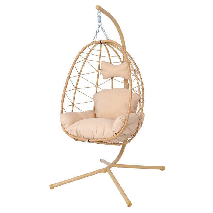 Hanging Egg Chair with Stand Indoor Outdoor PE Wicker Swing Hammock Chair with Washable Cushion for Patio Bedroom Balcony Garden