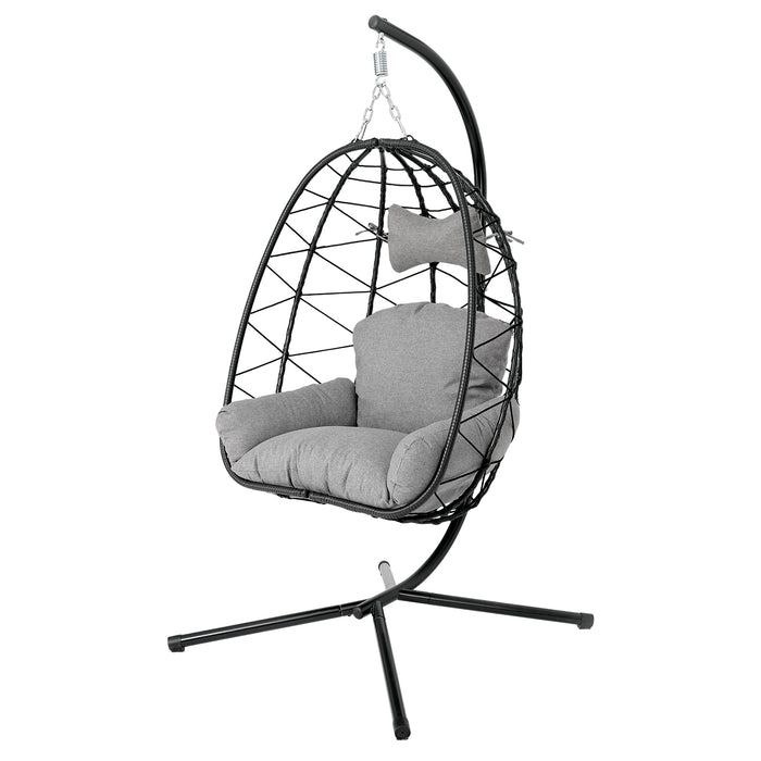 Hanging Egg Chair with Stand Indoor Outdoor PE Wicker Swing Hammock Chair with Washable Cushion for Patio Bedroom Balcony Garden