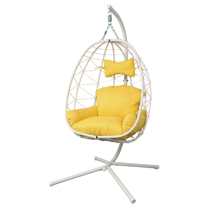 Hanging Egg Chair with Stand Indoor Outdoor PE Wicker Swing Hammock Chair with Washable Cushion for Patio Bedroom Balcony Garden